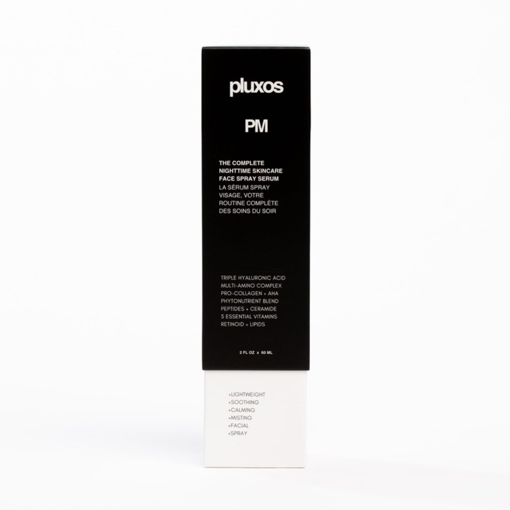 PLUXOS PM Nighttime Skincare Face Spray Serum - Black and White